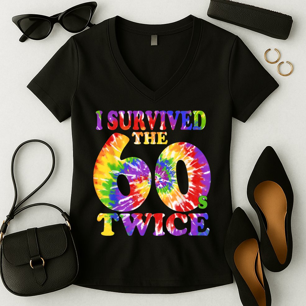 I Survived The Sixties 60s Twice Tie Dye 70th Birthday Women's V-Neck T-Shirt