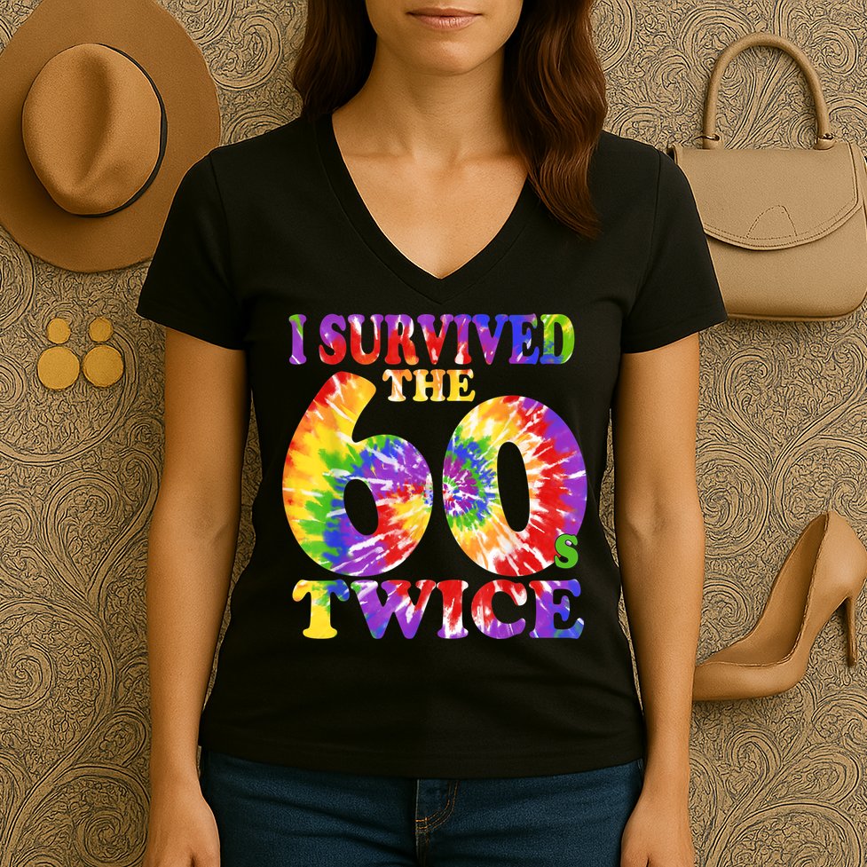 I Survived The Sixties 60s Twice Tie Dye 70th Birthday Women's V-Neck T-Shirt