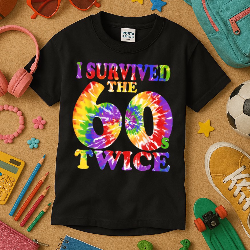 I Survived The Sixties 60s Twice Tie Dye 70th Birthday Kids T-Shirt