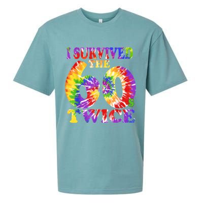 I Survived The Sixties 60s Twice Tie Dye 70th Birthday Sueded Cloud Jersey T-Shirt