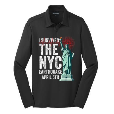 I Survived The Ny Earthquake Friday April 5th 2024 Silk Touch Performance Long Sleeve Polo