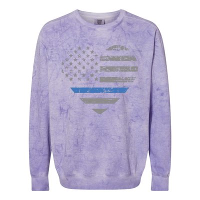 I Support The Thin Blue Line Heart Flag Gift Colorblast Crewneck Sweatshirt