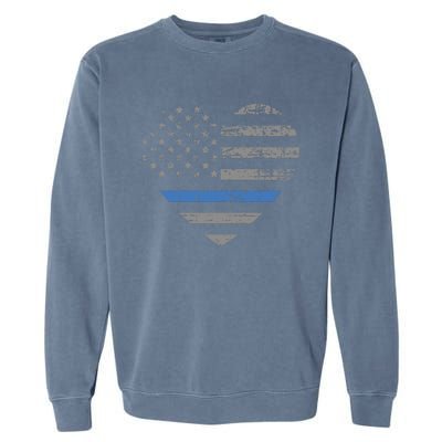 I Support The Thin Blue Line Heart Flag Gift Garment-Dyed Sweatshirt