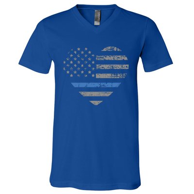 I Support The Thin Blue Line Heart Flag Gift V-Neck T-Shirt