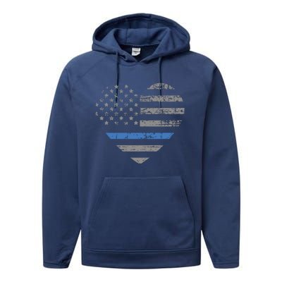 I Support The Thin Blue Line Heart Flag Gift Performance Fleece Hoodie