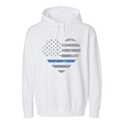 I Support The Thin Blue Line Heart Flag Gift Garment-Dyed Fleece Hoodie