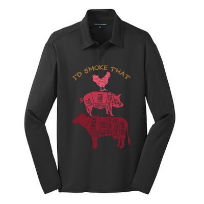 Id Smoke That Barbecue Gift Silk Touch Performance Long Sleeve Polo