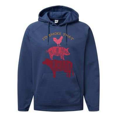 Id Smoke That Barbecue Gift Performance Fleece Hoodie