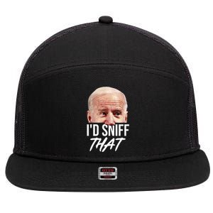 I'd Sniff That Funny Joe Biden 7 Panel Mesh Trucker Snapback Hat