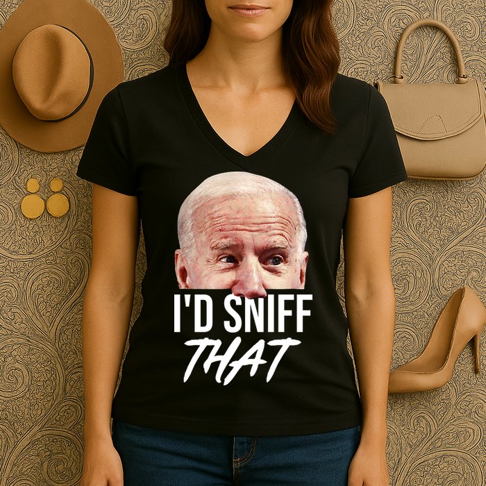 I'd Sniff That Funny Joe Biden Women's V-Neck T-Shirt