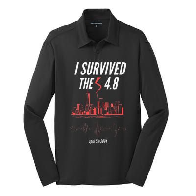 I Survived The 4.8 Earthquake April 5th 2024 Silk Touch Performance Long Sleeve Polo