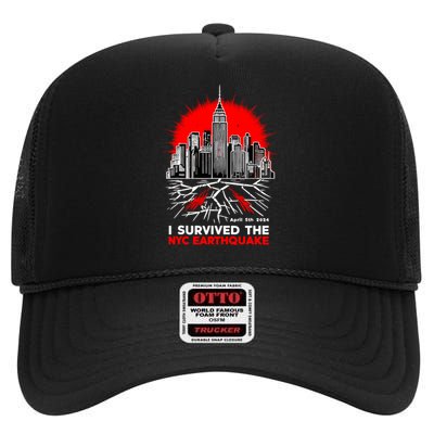 I Survived The Nyc Earthquake 2024 High Crown Mesh Back Trucker Hat