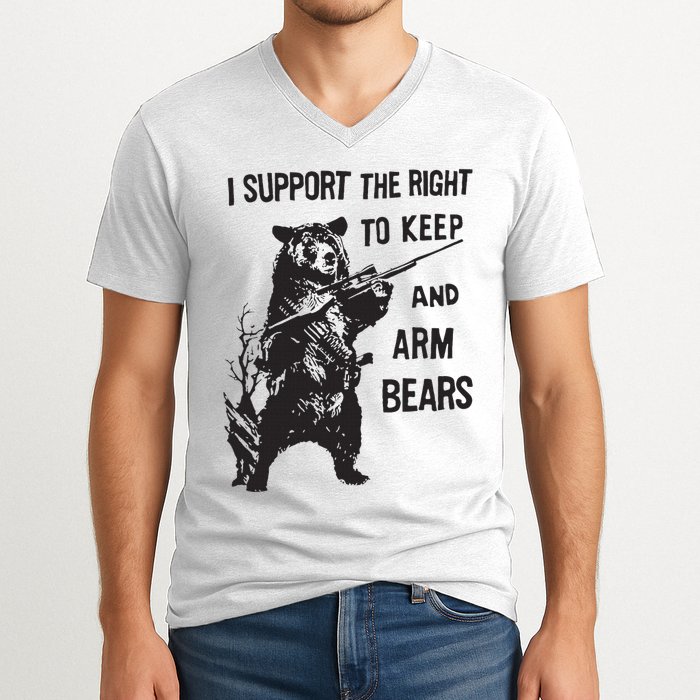 I Support The Right To Keep And Arm Bear Funny Design V-Neck T-Shirt