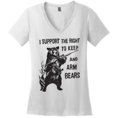 I Support The Right To Keep And Arm Bear Funny Design Women's V-Neck T-Shirt