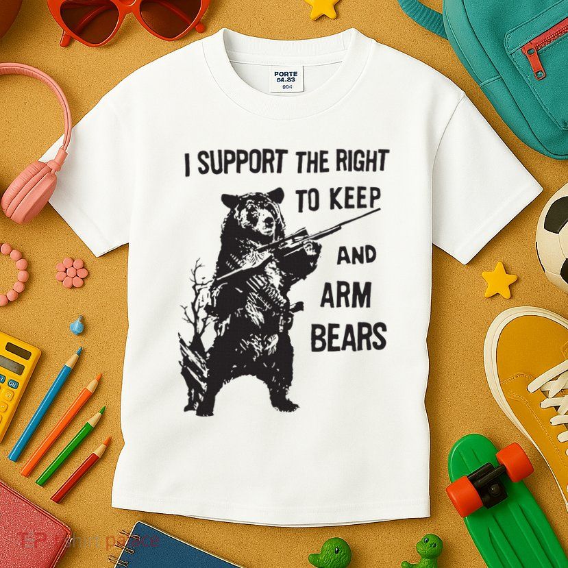 I Support The Right To Keep And Arm Bear Funny Design Kids T-Shirt
