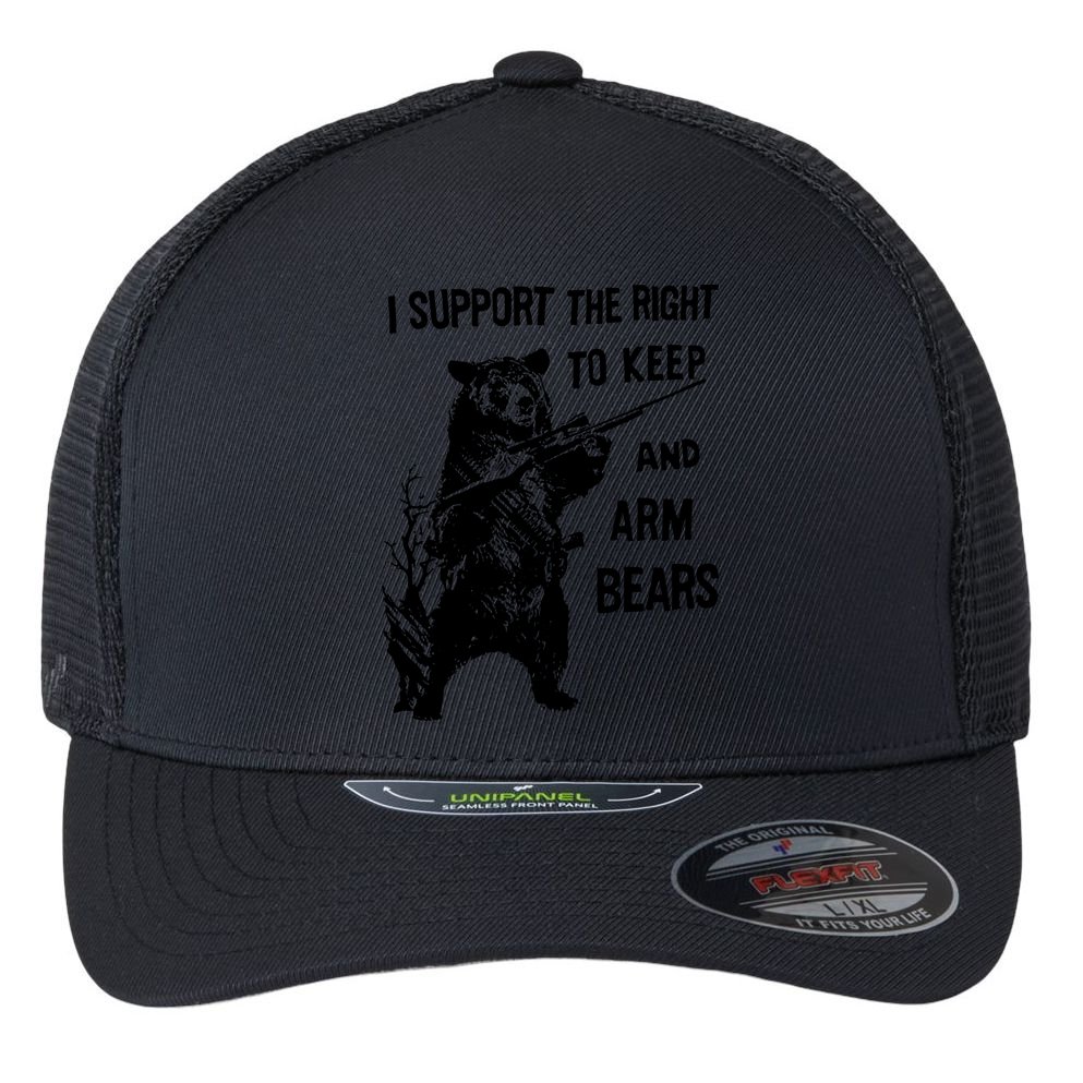 I Support The Right To Arm Bears T Shirt Funny Hunting T Shirt Saying Flexfit Unipanel Trucker Cap