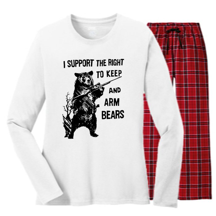 I Support The Right To Arm Bears T Shirt Funny Hunting T Shirt Saying Women's Long Sleeve Flannel Pajama Set 