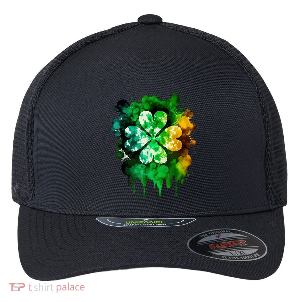 Irish Shamrock Tie Dye Happy St PatrickS Day Go Lucky Flexfit Unipanel Trucker Cap