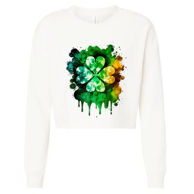 Irish Shamrock Tie Dye Happy St PatrickS Day Go Lucky Cropped Pullover Crew