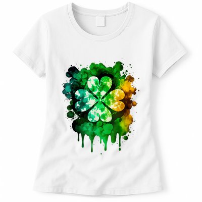 Irish Shamrock Tie Dye Happy St PatrickS Day Go Lucky Womens T-Shirt