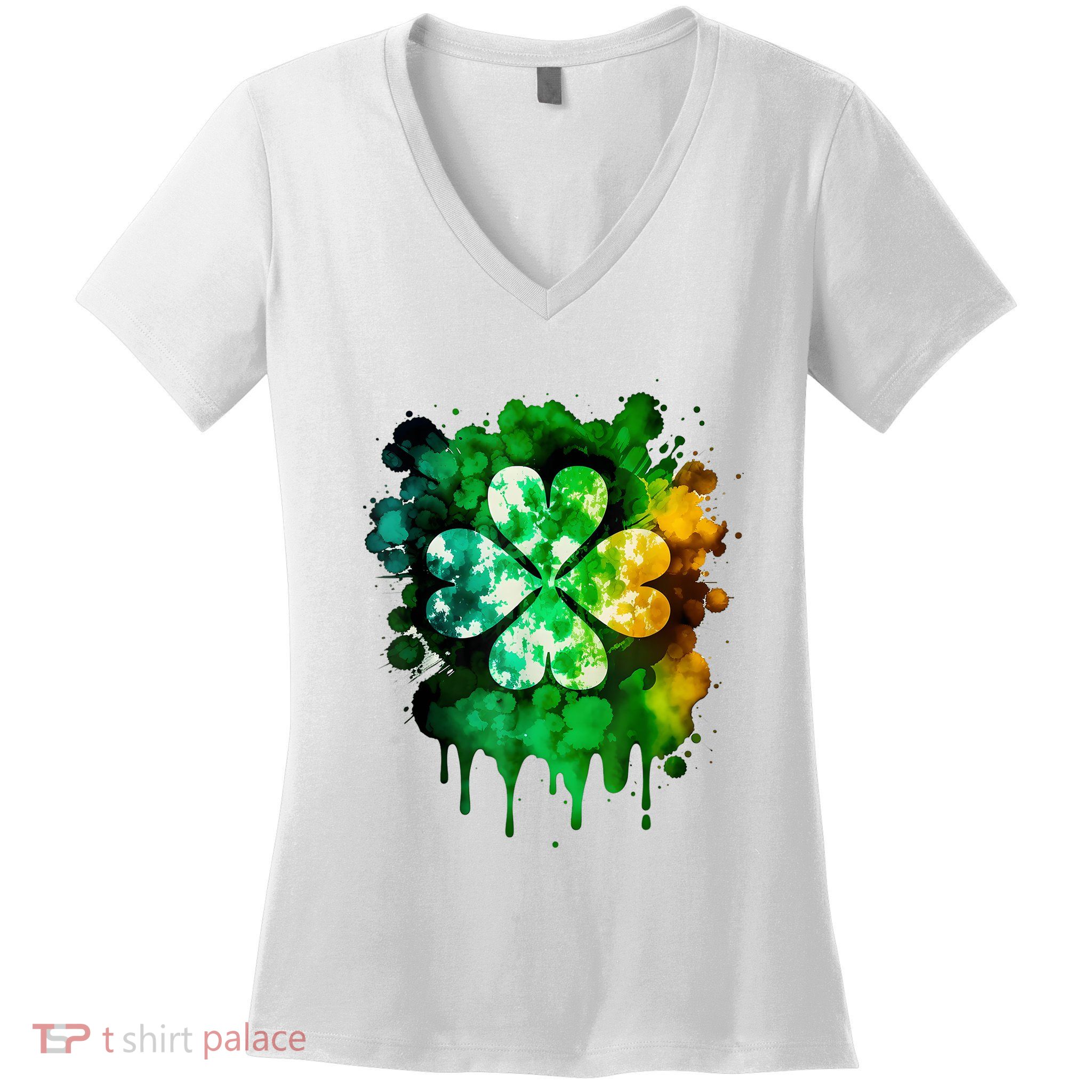 Irish Shamrock Tie Dye Happy St PatrickS Day Go Lucky Women's V-Neck T-Shirt