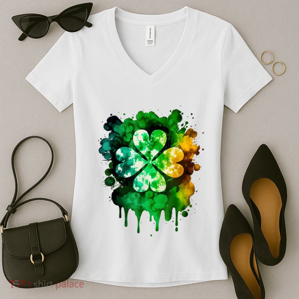 Irish Shamrock Tie Dye Happy St PatrickS Day Go Lucky Women's V-Neck T-Shirt