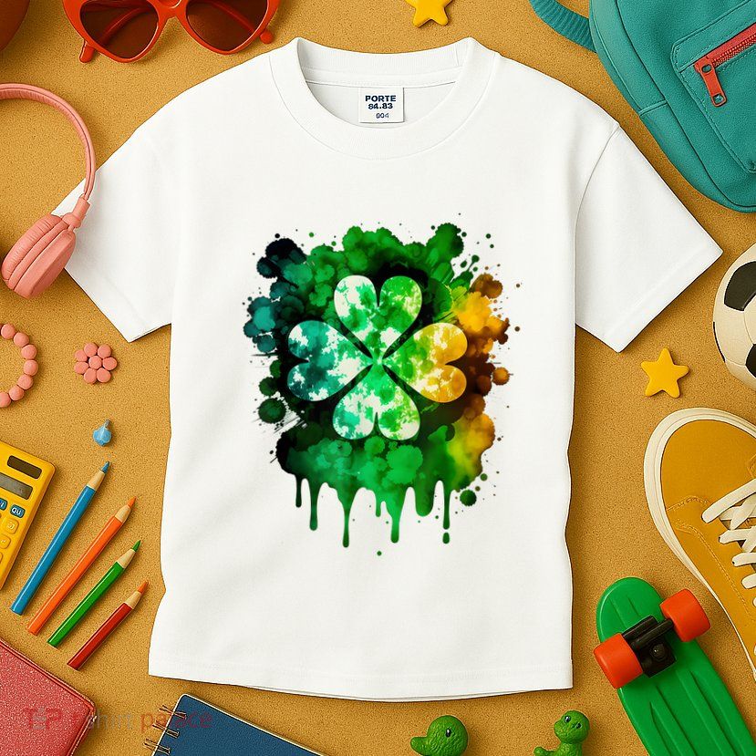 Irish Shamrock Tie Dye Happy St PatrickS Day Go Lucky Kids T-Shirt