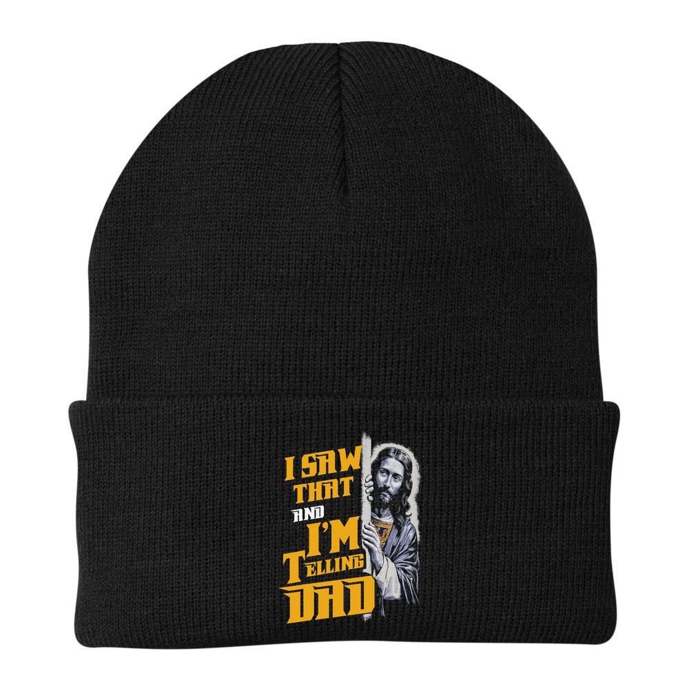 I Saw That Im Telling Dad Funny Religious Christian Jesus Beanie