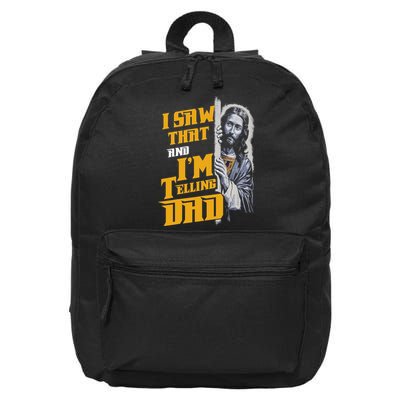 I Saw That Im Telling Dad Funny Religious Christian Jesus 16 in Basic Backpack