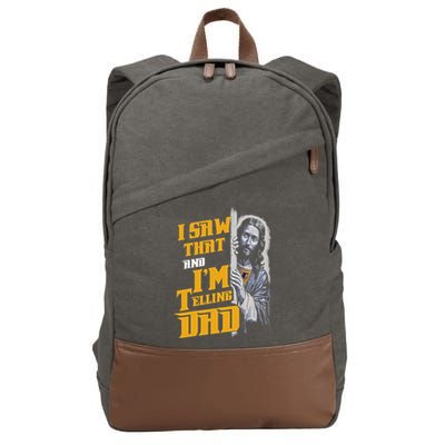 I Saw That Im Telling Dad Funny Religious Christian Jesus Cotton Canvas Backpack