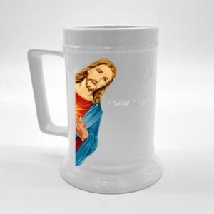 I Saw That Christian God Funny Quote Jesus Meme Beer Stein