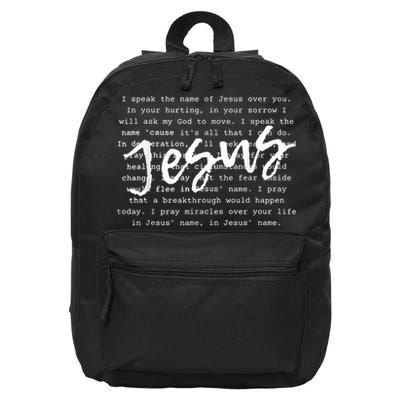 I Speak The Name Of Jesus Vintage Christian Faith Prayer 16 in Basic Backpack