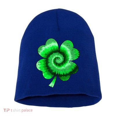 Irish Shamrock Tie Dye Happy St Patrick's Day Go Lucky Gift Short Acrylic Beanie