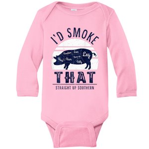 ID Smoke That Straight Up Southern Pork Cuts Grilling Bbq Baby Long Sleeve Bodysuit