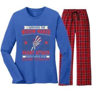 I Survived The Widow Maker Heart Attack Cardiac Arrest Meaningful Gift Women's Long Sleeve Flannel Pajama Set 