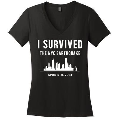 I Survived The Nyc Earthquake 5th April 2024 Women's V-Neck T-Shirt