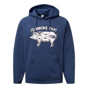 I'd Smoke That Pig Grill Bbq Meat Barbeque Performance Fleece Hoodie