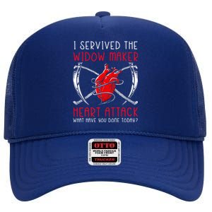 I Survived The Widow Maker Heart Attack Heart Disease Gift High Crown Mesh Back Trucker Hat