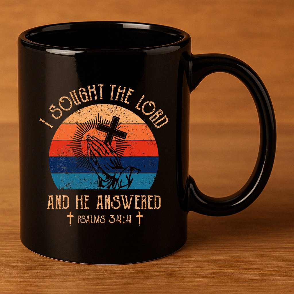 I Sought The Lord And He Answered Me Cross Bible 11oz C Handle Ceramic Mug