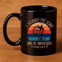 I Sought The Lord And He Answered Me Cross Bible 11oz C Handle Ceramic Mug