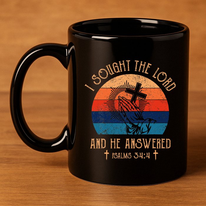 I Sought The Lord And He Answered Me Cross Bible 11oz C Handle Ceramic Mug