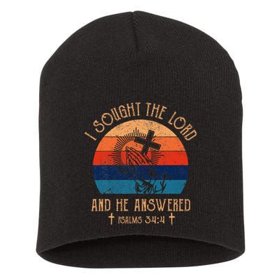 I Sought The Lord And He Answered Me Cross Bible Short Acrylic Beanie