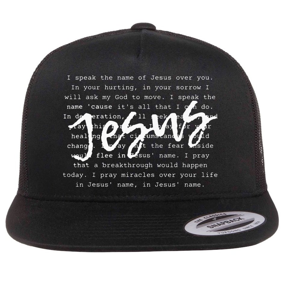 I Speak The Name Of Jesus Vintage Christian Faith Prayer Flat Bill Trucker Hat