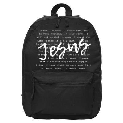 I Speak The Name Of Jesus Vintage Christian Faith Prayer 16 in Basic Backpack