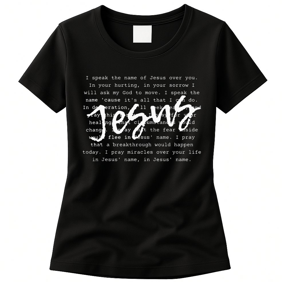 I Speak The Name Of Jesus Vintage Christian Faith Prayer Womens T-Shirt