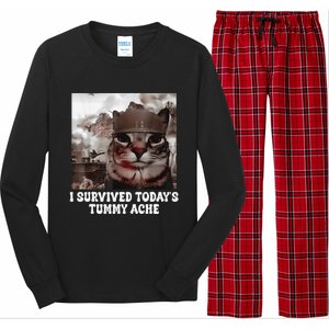 I Survived TodayS Tummy Ache Groovy Funny Cat Long Sleeve Pajama Set