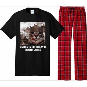 I Survived TodayS Tummy Ache Groovy Funny Cat Pajama Set