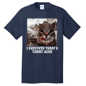 I Survived TodayS Tummy Ache Groovy Funny Cat Tall T-Shirt