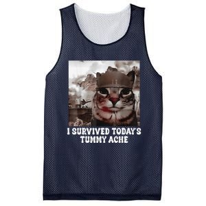 I Survived TodayS Tummy Ache Groovy Funny Cat Mesh Reversible Basketball Jersey Tank