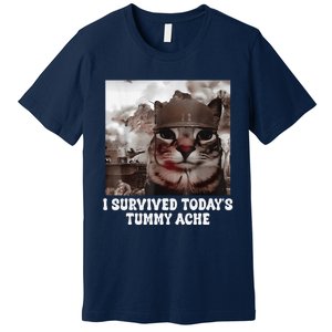 I Survived TodayS Tummy Ache Groovy Funny Cat Premium T-Shirt